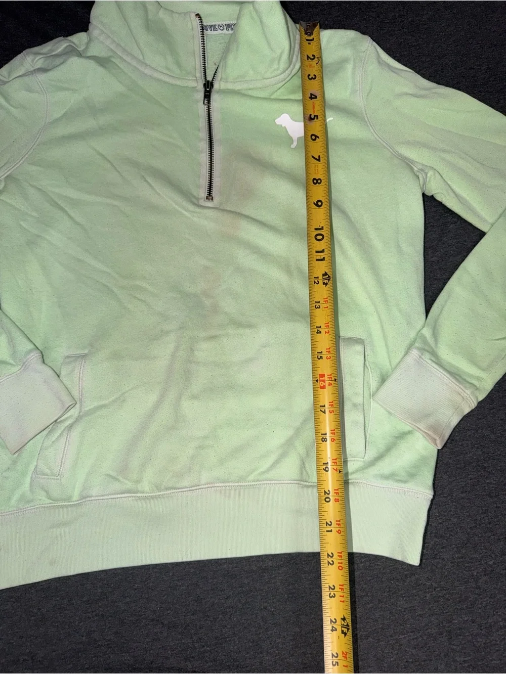 Pink Victoria Secret Light Green Half-Zip Pullover Sweater with Dog Logo